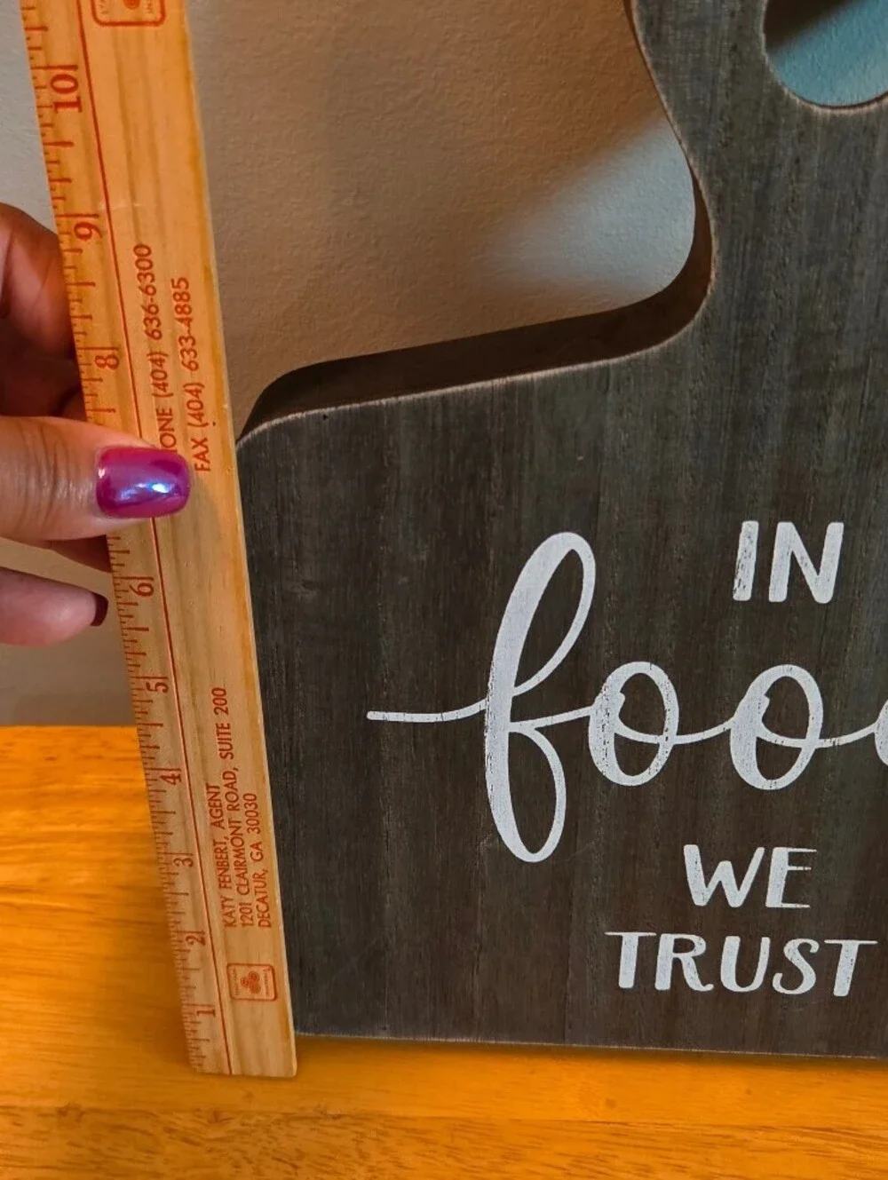 Farmhouse Cutting Board with 'In Food We Trust' Print